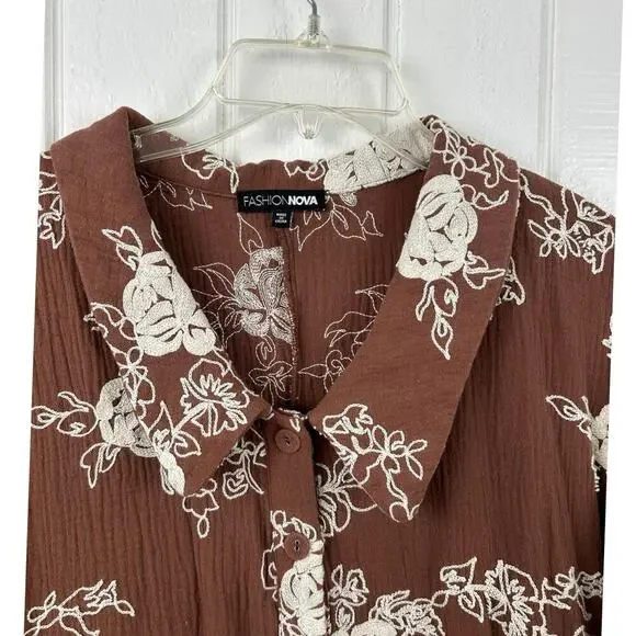 Fashion Nova Floral Romper Brown Boho Vacation Resort Wear Shorts Romper XS - Picture 6 of 10